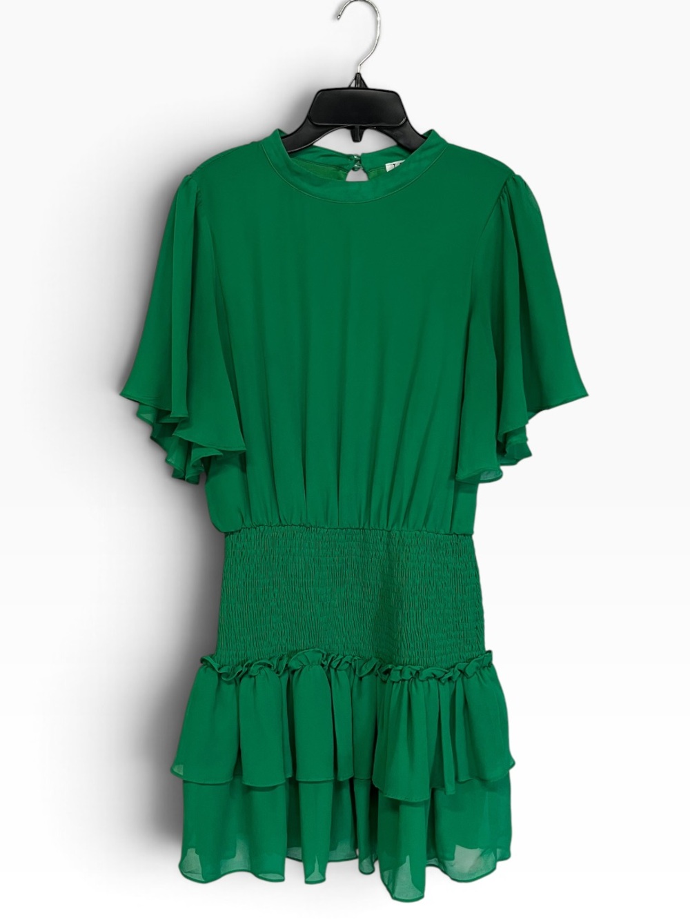TCEC | Vibrant Green Smocked Waist Ruffle Hem Flutter Sleeve Mini Dress M